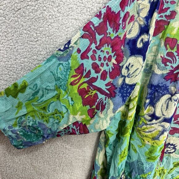 Ulla Popken one Size blue Floral Bright Flowy Oversized Kimono Cover Up Cardigan - Picture 5 of 7
